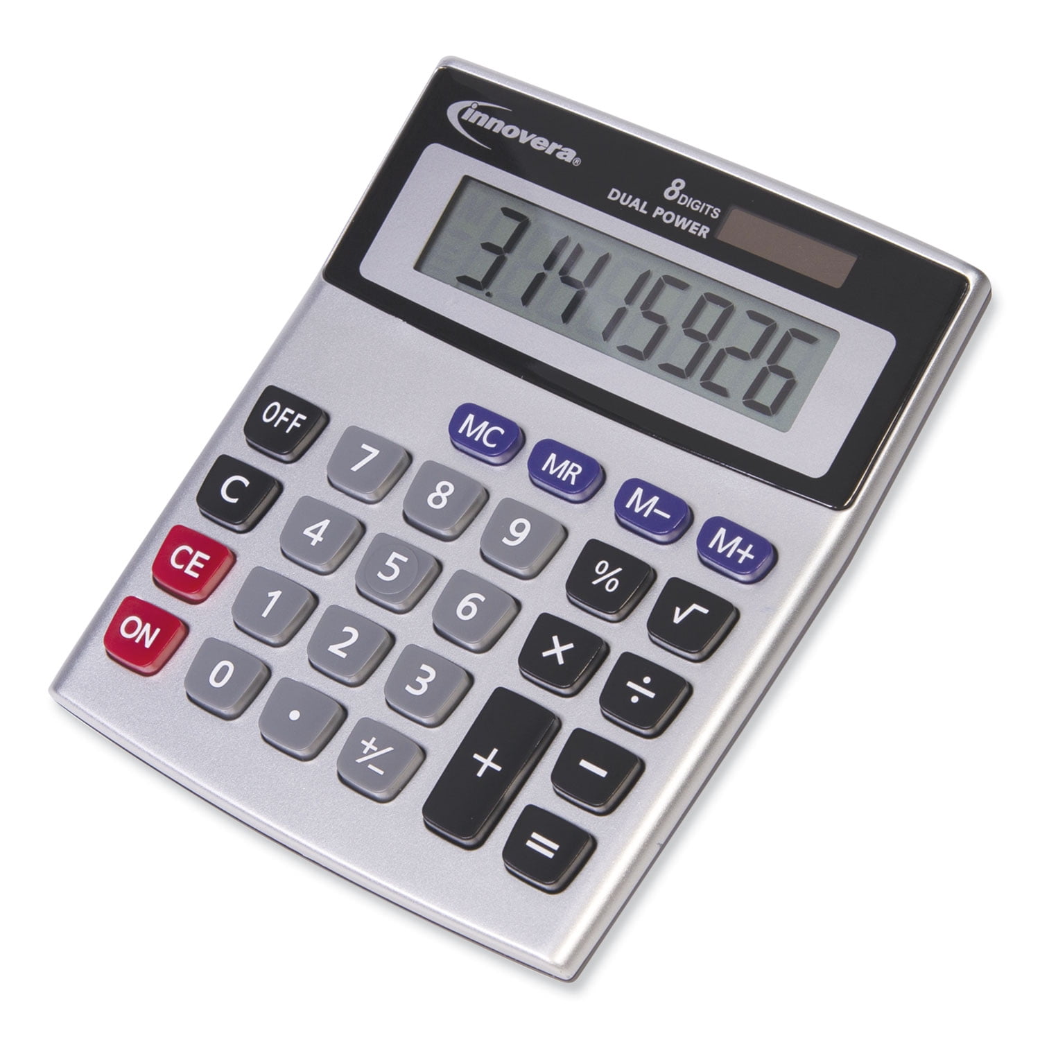 Innovera 15927 8-Digit Dual Power Desktop Calculator, with AAA Batteries, Black