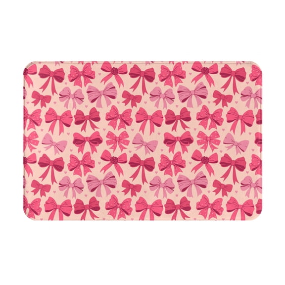Fuzoiu pink ribbon bows Print Door Mat Outdoor Indoor Welcome Mats, Front Doormat,Flannel Non Slip Durable Entrance Rugs for Front Door, Inside Outside Entry, Porch, Resist Dirt,16x24in