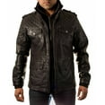 thumbnail image 4 of NOORA Men Biker Leather Jacket Black Double Layered Collar & Zip Real Leather QD42, 4 of 13