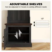 Hall Tree with Shoe Storage, Coat Rack Bench Entryway Organizer - 3-in-1 Farmhouse Style, 5 Hooks, Black Wood Grain