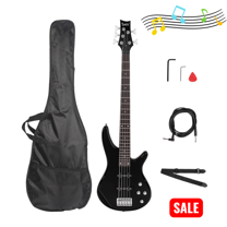 Tcbosik 5 String Electric Bass Guitar, Full Size Bass Beginner Kit with Bag, Strap, Plectrum, Amp Wire and Wrench Tool, Black
