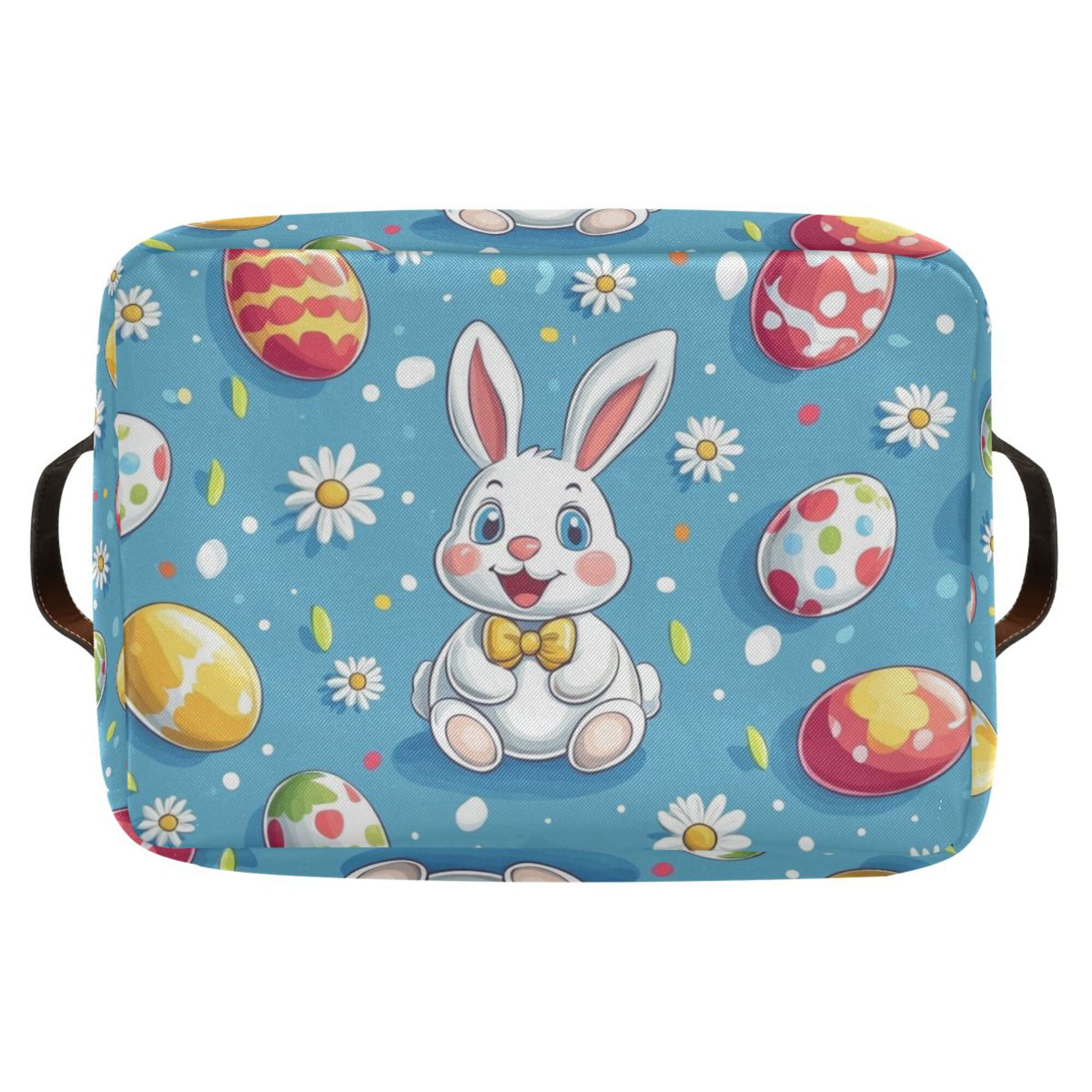 Yayeee 2 Pack Canvas Storage Basket with Handles for Shelves Fabric Bins Closet Organizer, Easter Bunny Pattern