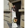 thumbnail image 4 of Women Elegant Ruffle Hem Knit White Long Dress O-neck Flare Long Sleeve Backless Bandage Dresses 2024 New Evening Party Robes, 4 of 5