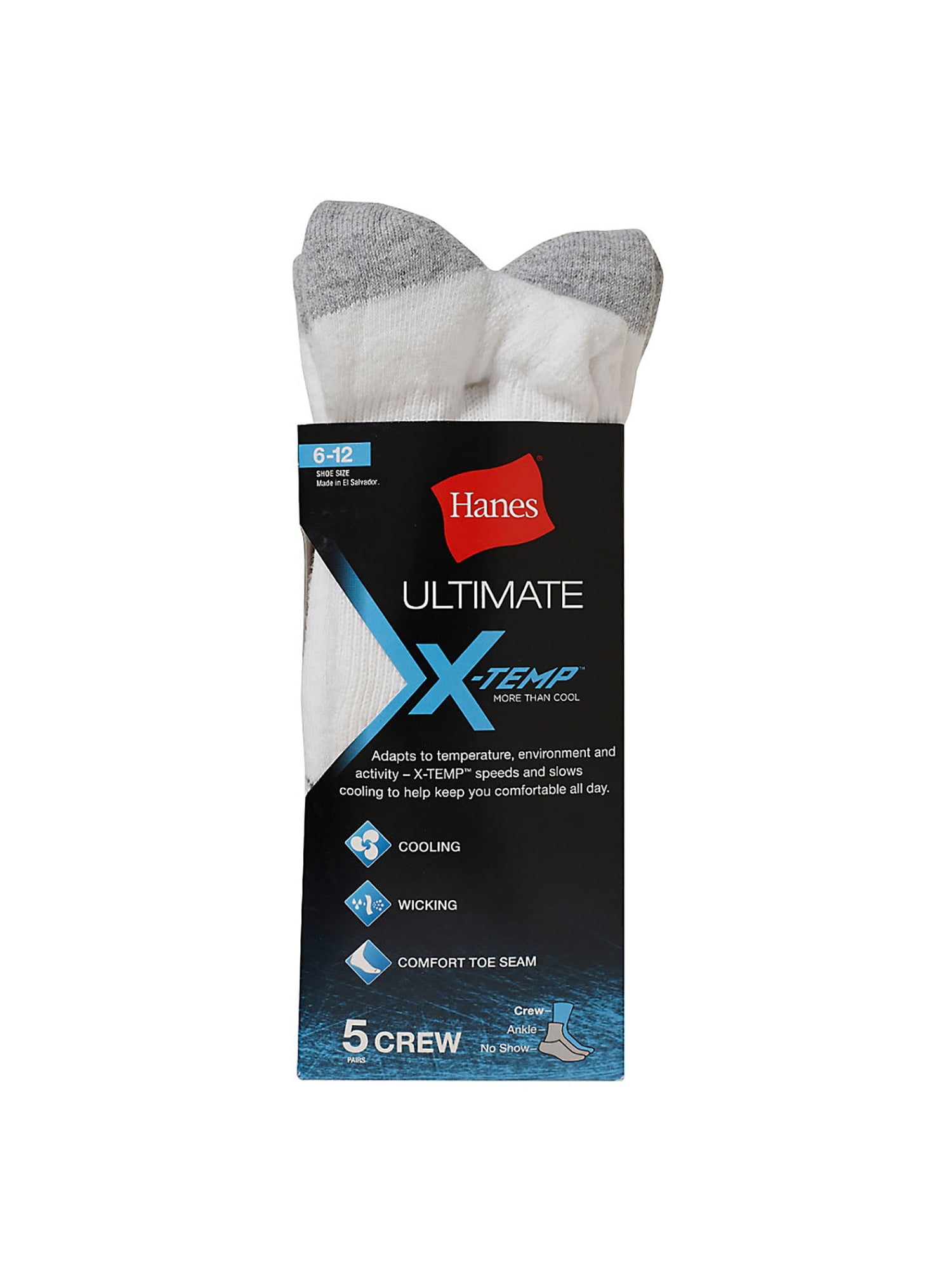 Hanes Men's Ultimate XTemp Crew Socks White, Style U10/5