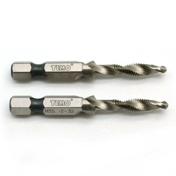TMAX 2 pc 10-32 Combination Drill and Tap Multi Use Deburr Countersink Hex Bit