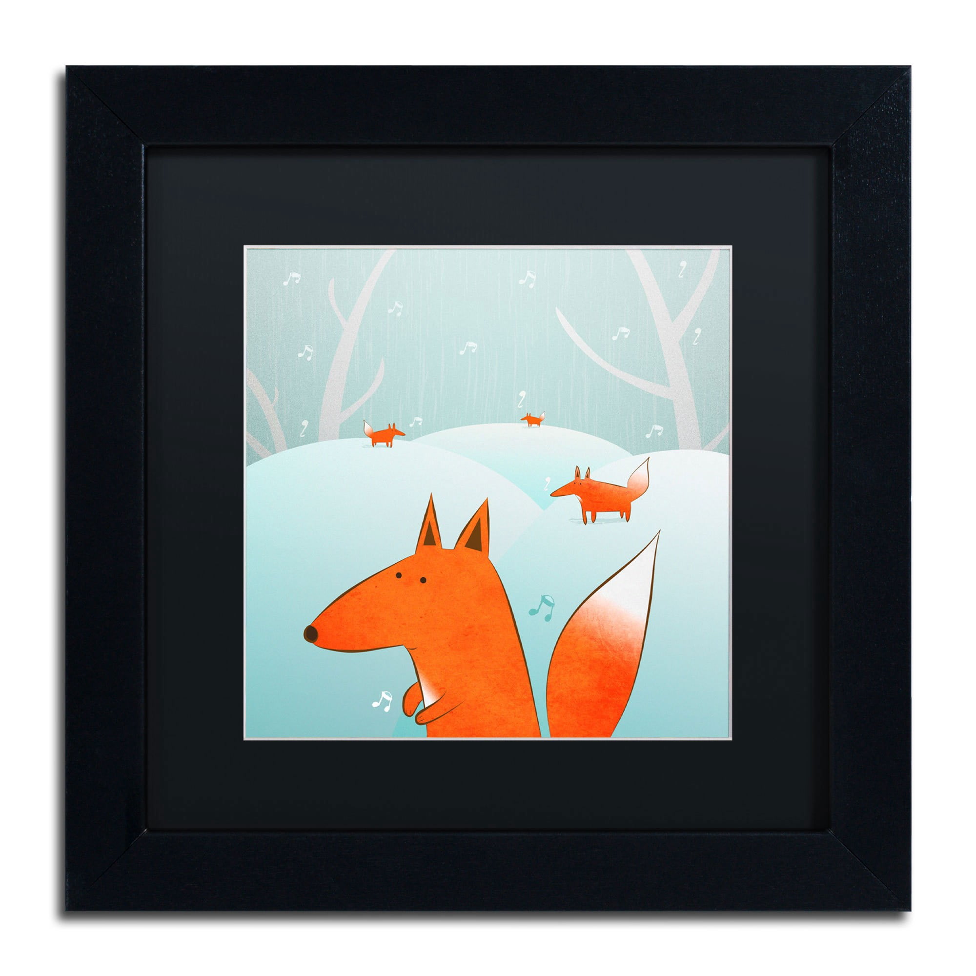Trademark Fine Art "Winter Foxes" Canvas Art by Carla Martell, Black Matte, Black Frame