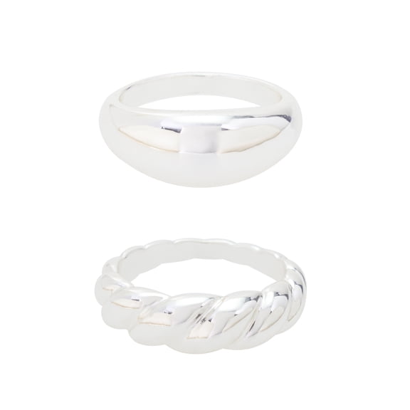 Free Assembly Women's Demi Fine Silver Plated Ring Set, 2-Pieces, Size 7