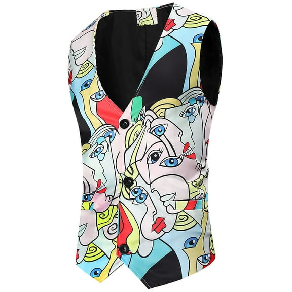 IROINNID Men's Sleeveless V-Neck Short Vest Print Casual Autumn And Winter Valentine's Day Suit Vest