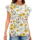 thumbnail image 1 of Moda mujer verano casual cuello redondo volantes manga corta impresión tops pullover blusa Pompotops hkajfhjk468042, 1 of 6