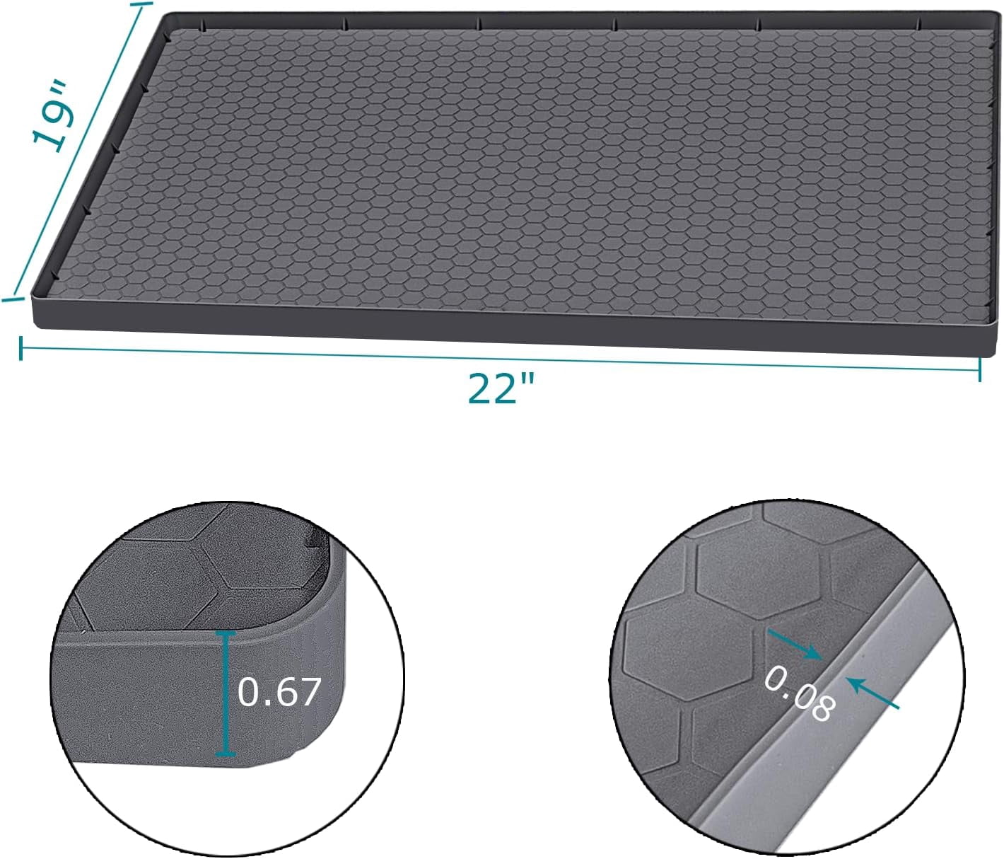 Under Sink Mat 22 x 19, Silicone Under Sink Protector Mat for Kitchen Waterproof, Easy to Clean Bathroom Cabinet Mat Organizers and Storage, Grey