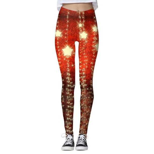 Gibobby Leggings deportivos mujer Pantalones estampados navideños personalizados para mujer, mallas navideñas de muñeco de nieve para fiesta de Papá(Rojo,G)