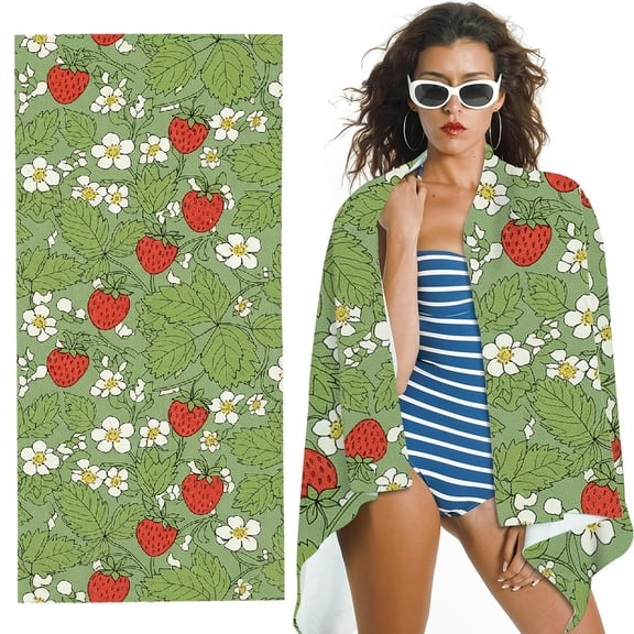 RKSupls Oversized Microfiber Beach Towel - Wild Strawberry Patch Print, Ultra-Soft Microfiber Suitable for Bathroom, beach, Soft Super Absorbent- 30x60 in