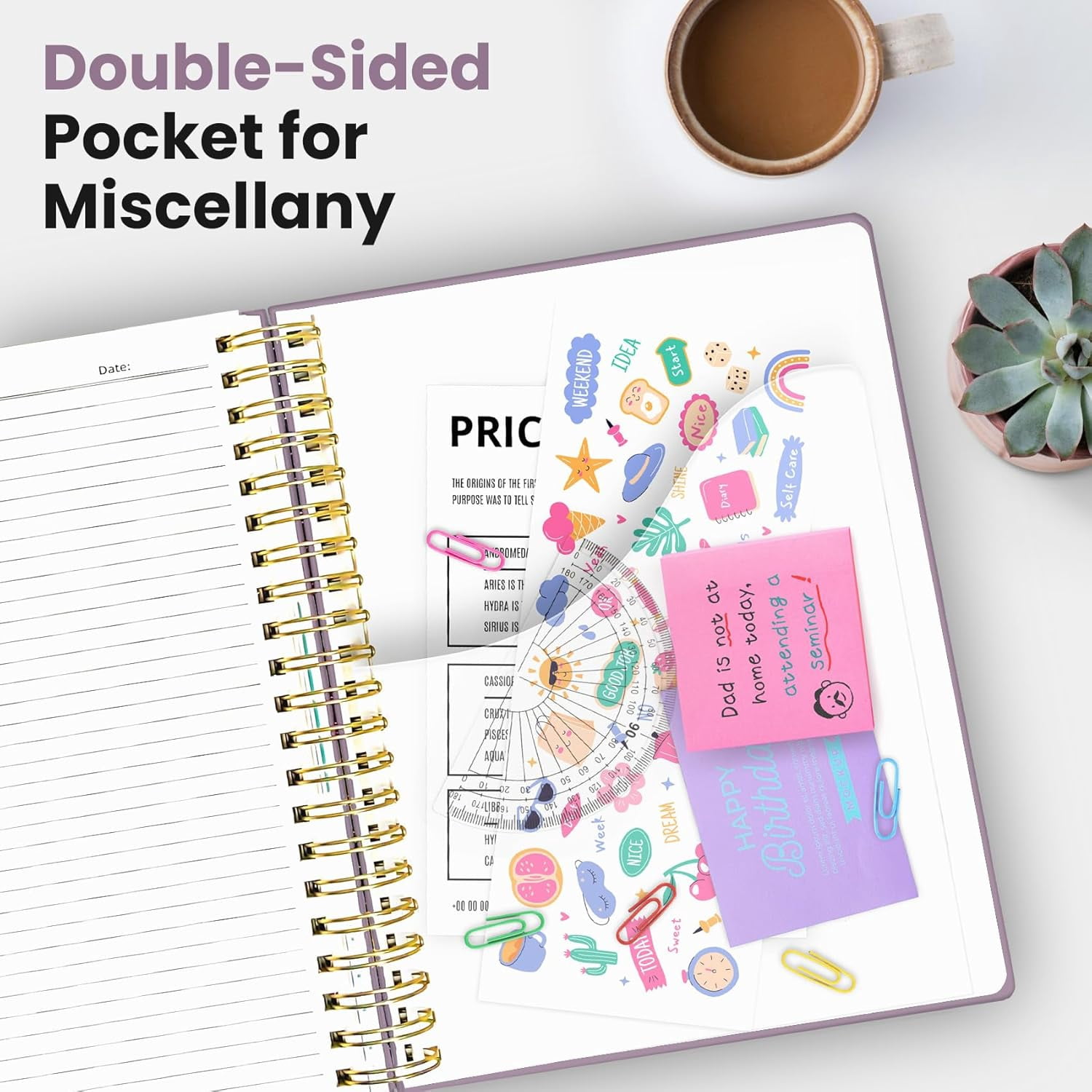 Hardcover Spiral Journal Notebooks for Work With Removable Dividers & Tabs, 8.5"x11" 5 Subject Notebook for Note Taking & Organizer, A4 College Ruled Lined Journal for Women & Writing, Purple,
