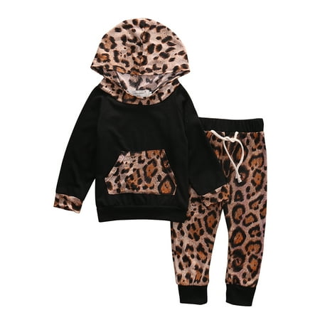 

Pudcoco Kid Baby Boys Girls Leopard Pullover Hooded Coat Pants Clothes Outfits