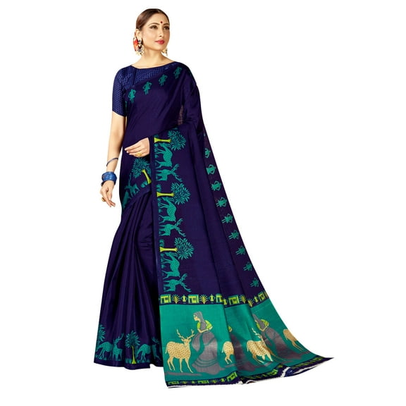 Sarees for Women Mysore Art Silk Printed Saree || Ethnic Gift Indian Traditional Wedding Sari with Unstitched Blouse