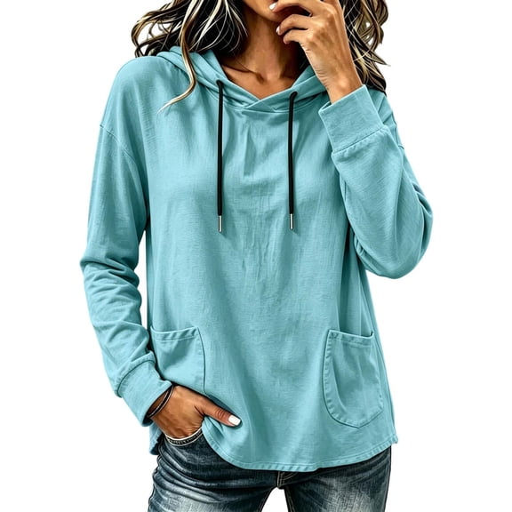 Cmfcve Plus Size Hoodies for Women Long Sleeve Pullover Tops Loose Fit Casual Sweatshirts Fall Solid Hooded Shirts