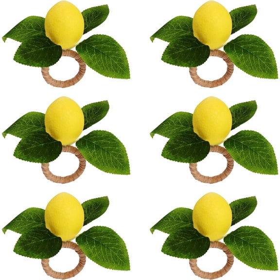 Lemon Napkin Rings Set of 6, Faux Lemon Summer Farmhouse Napkin Ring Holder for Dining Table Decor Banquet Wedding Birthday Thanksgiving Christmas Easter Holiday Table Decorations