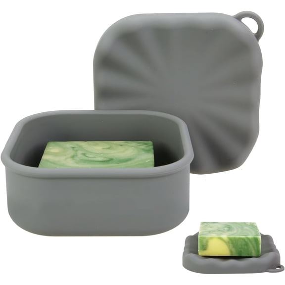 Silicone Travel Soap Case, Leak Proof Soap Dish Holder with Drainage, Slip-Resistant Portable Bar Soap Holder for Traveling Accessories for Gym Camping, Gray