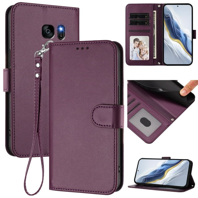 GANGXUN Wallet Case for Samsung Galaxy S7 Edge – Magnetic Closure, RFID Blocking, Wrist Strap, Wireless Charging Compatible
