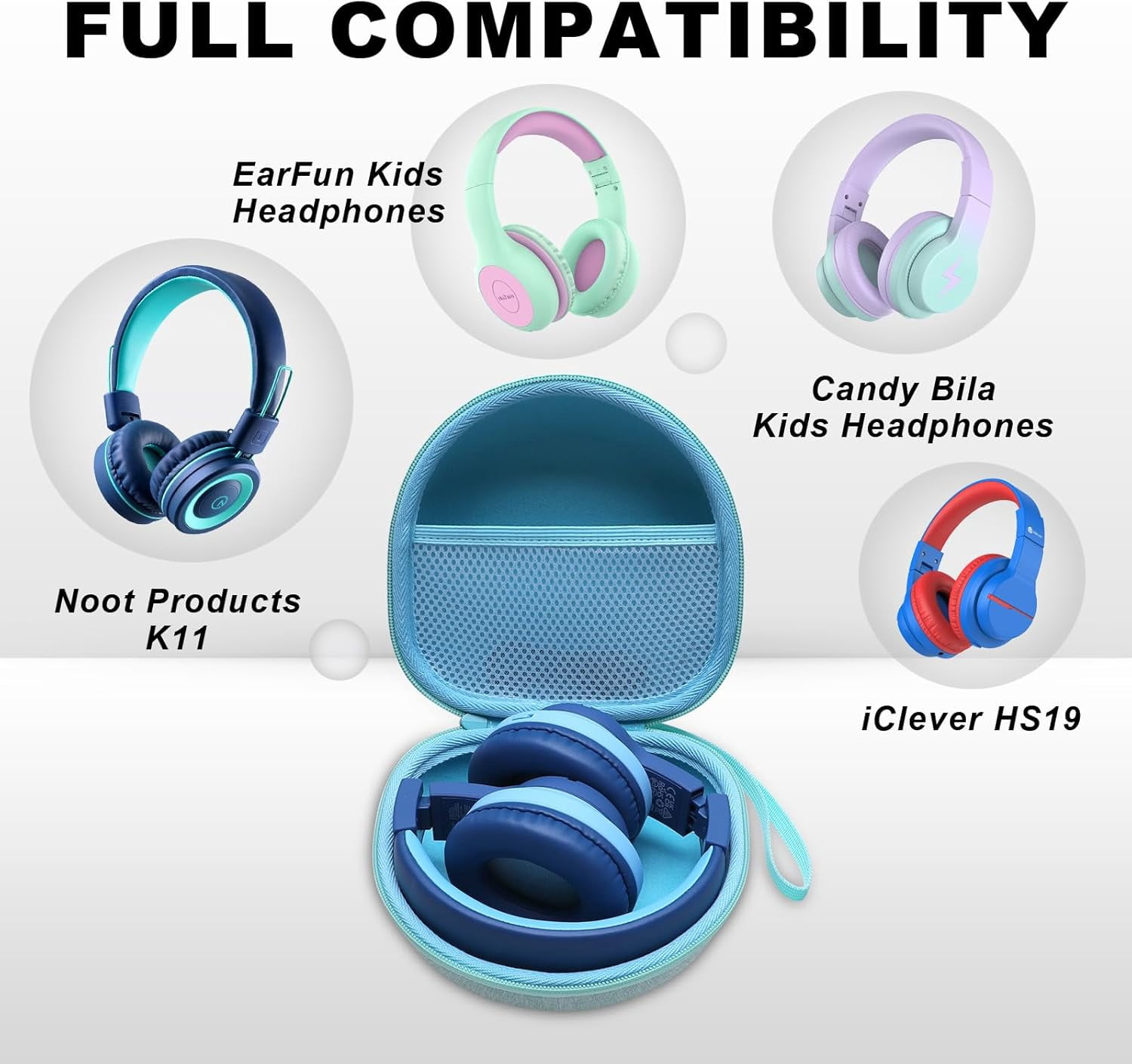 Kids Headphones Case Compatible with JBL Junior 320 / Junior JR 320BT / iClever BTH12 / HS19 / BTH26 / JoySpark-T5 / Candy Bila BH03 / EarFun/IMYB/MIDOLA MD-B01/Noot Kids Headphones, Green(Case Only)