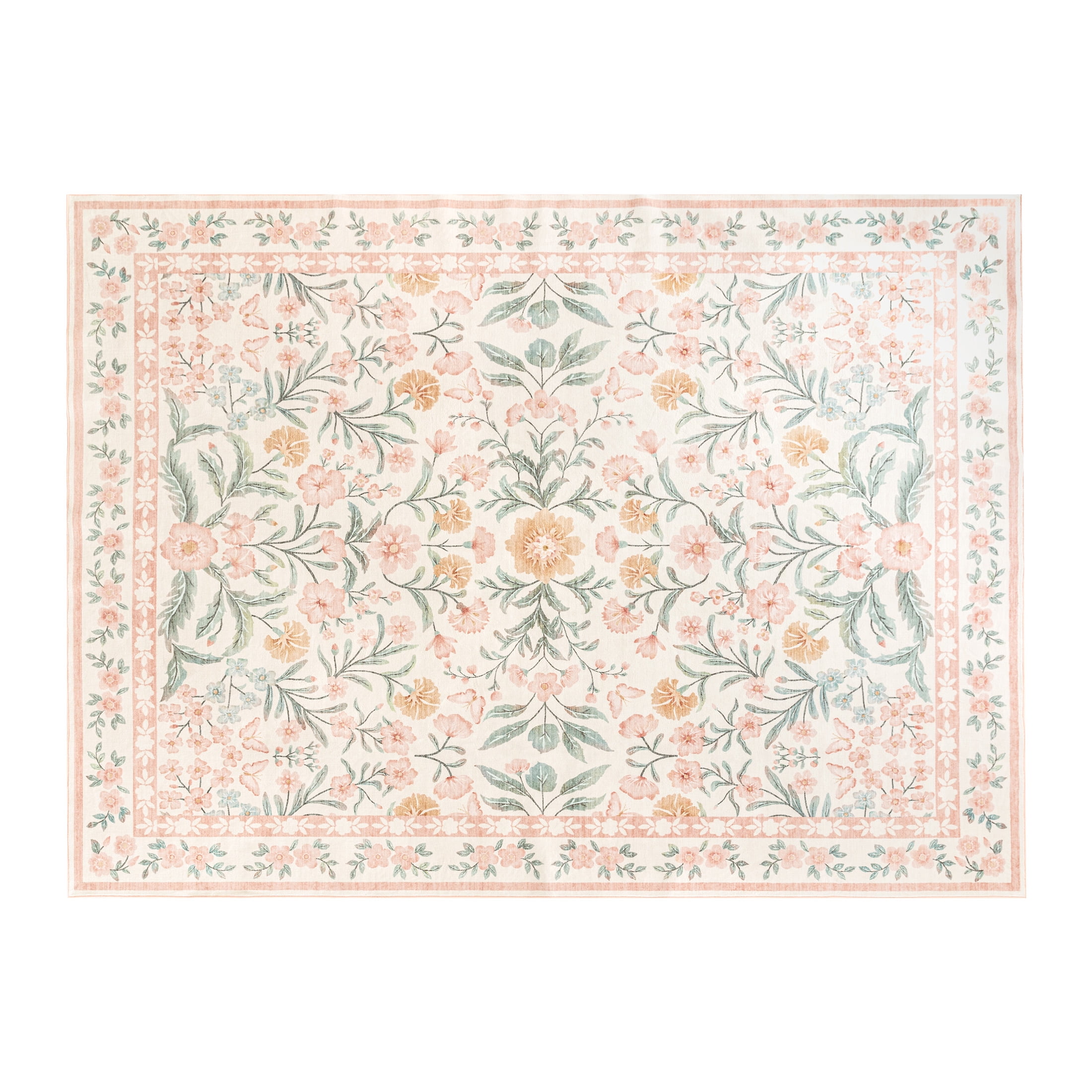 Sleep Zone 4x6 Washable Non Slip Area Rug Elegant Floral, Wave edge Scalloped Water Resistant Rug for Bedroom Living room