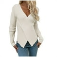 thumbnail image 1 of IROINID Women's V-Neck Pullover Sweater Solid Color Comfy Mid-Length Long Sleeve Winter Sweater Tops, 1 of 7