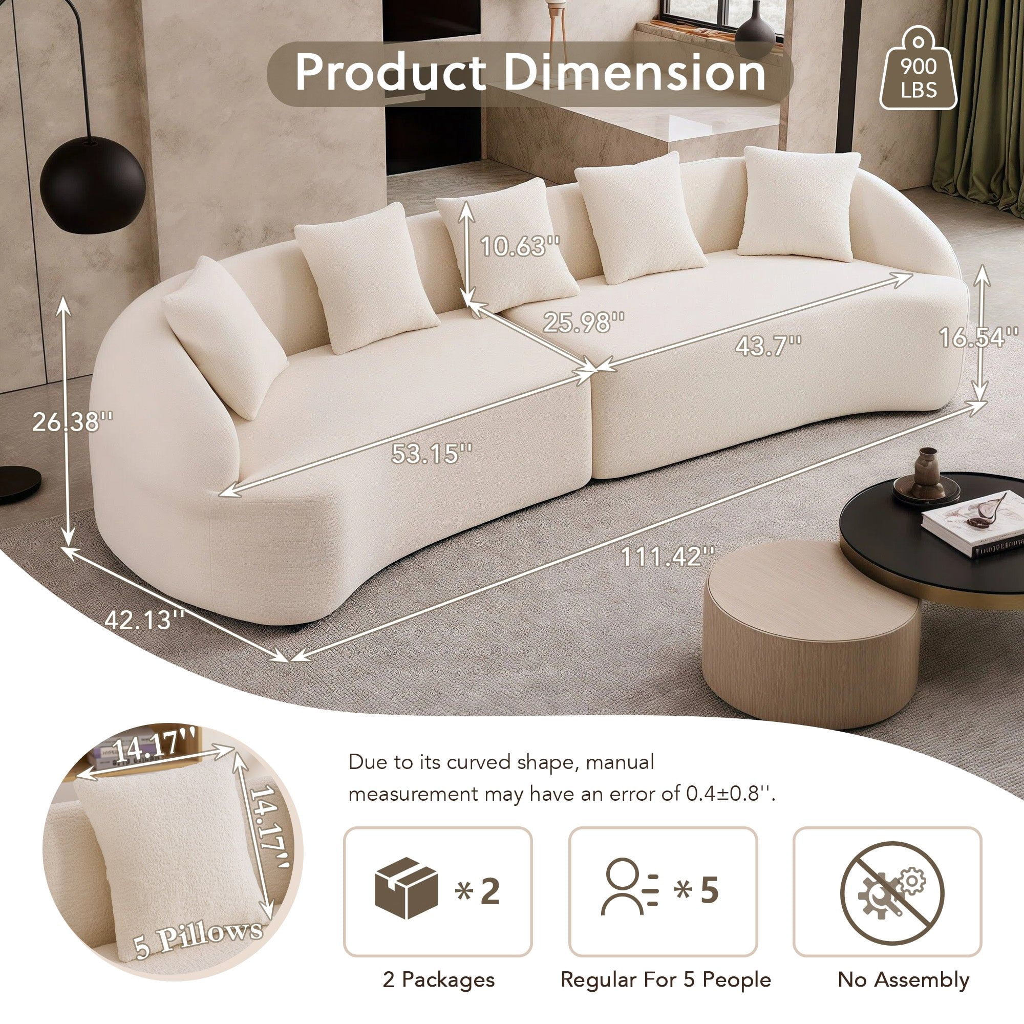 Sailvan 110" Curved Modular Sectional Sofa, High-Density Chenille Sleeper Couch for Living Room