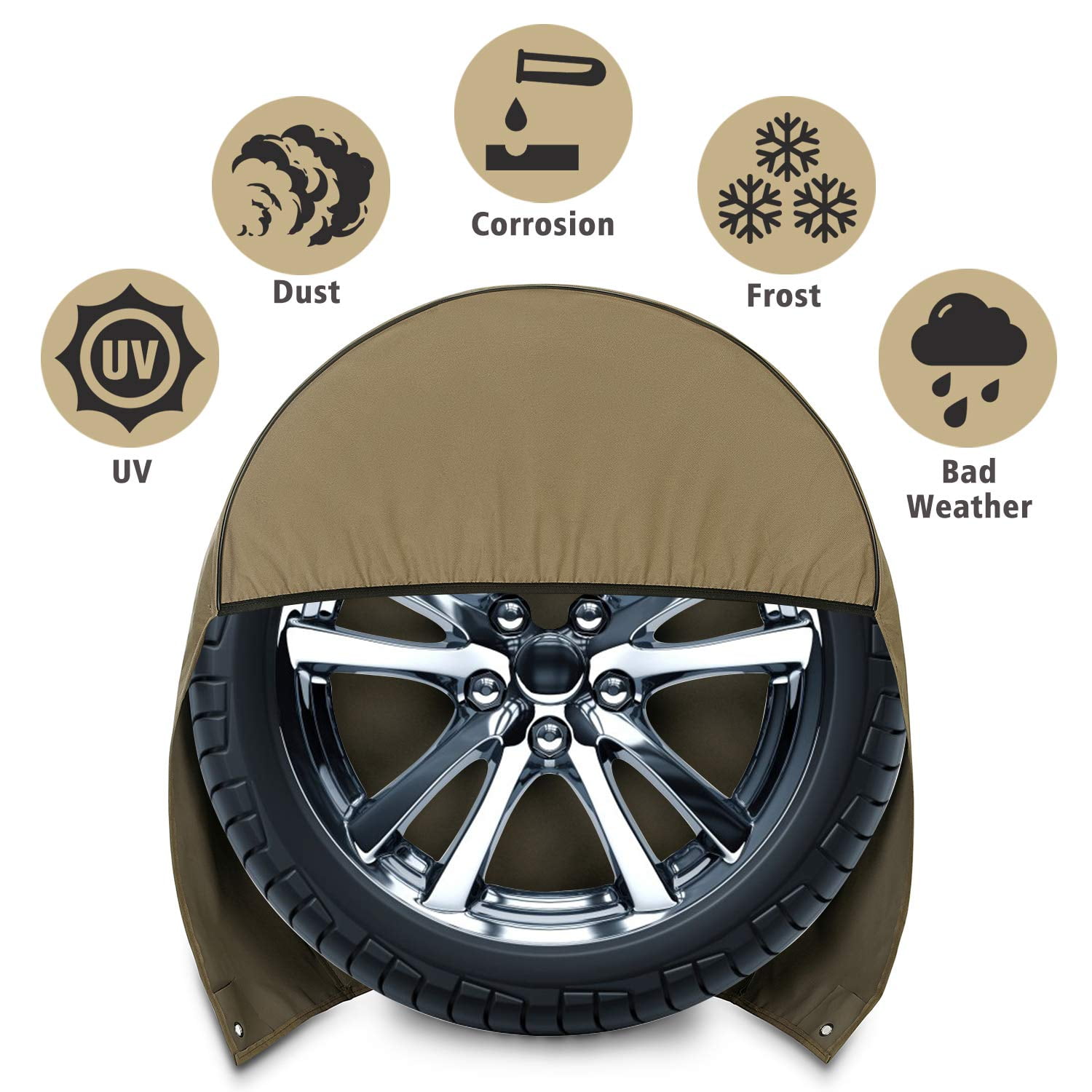 Tire Covers for RV Wheel Fonzier Set of 4 Motorhome Wheel Covers Waterproof Oxford Cotton Tire Protectors Fits 26.75-29 Tire Diameters for Trailer Camper Truck Auto