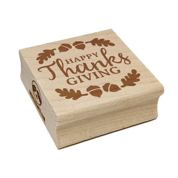 Happy Thanksgiving Oak Leaves Acorns Square Rubber Stamp Stamping Scrapbooking Crafting - Small 1.25in