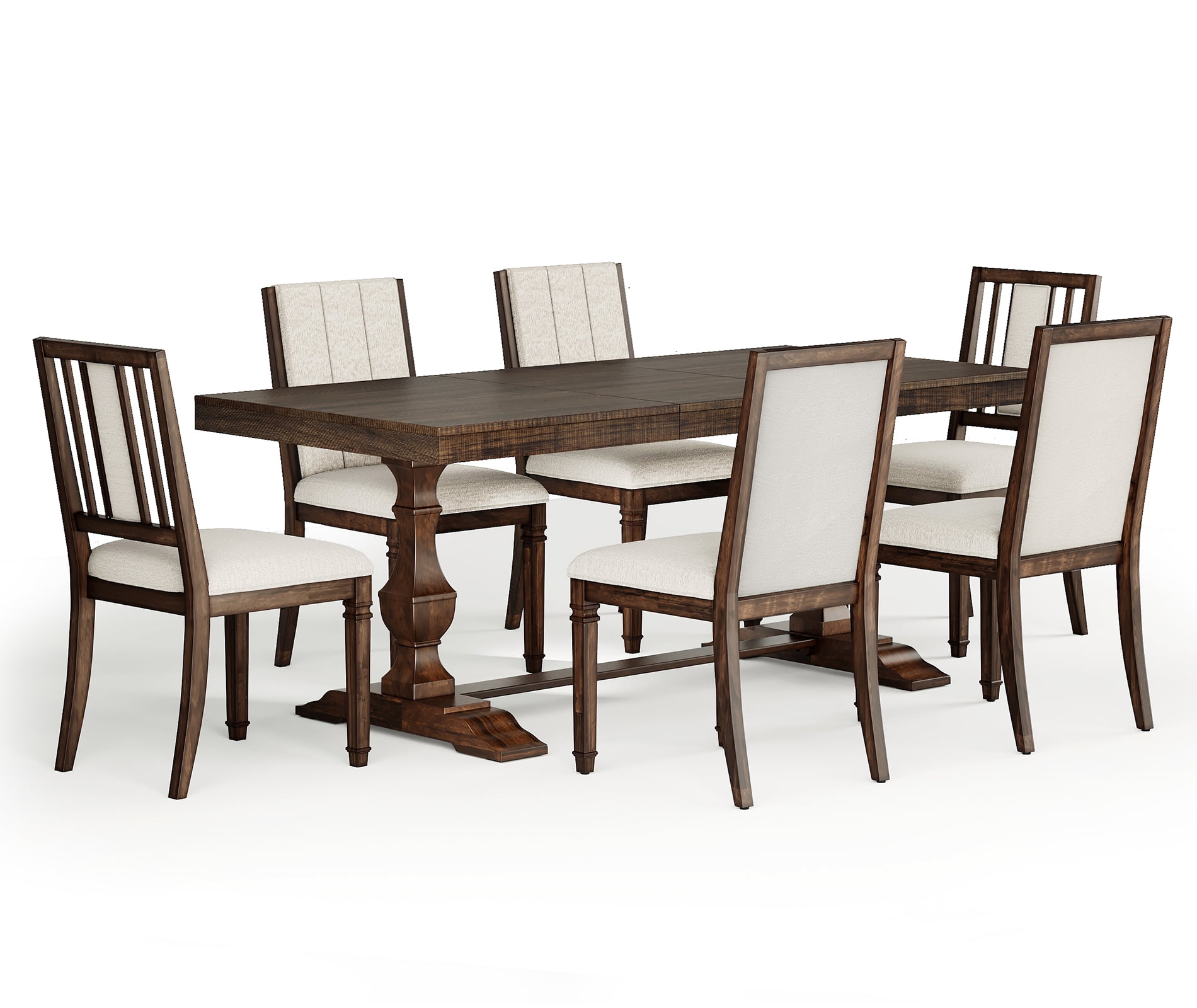 WAMPAT 7-pieces Farmhouse Dining Table Set,74.8" Kitchen Table with Chairs for 6-8,Solid Wood Legs and Upholstered Back for Dining Room & Living Room,Espresso Brown