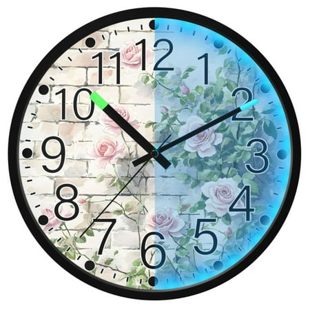 Ryvnso Rose Retro Flower 12 Inch Night Light Wall Clock Silent Battery Operated Luminous Clocks