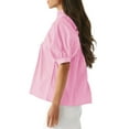 thumbnail image 4 of Women Puff Sleeve V Neck Blouse Babydoll Peplum Tops Dressy Casual Pleated Loose Fit Shirts Pink S, 4 of 6