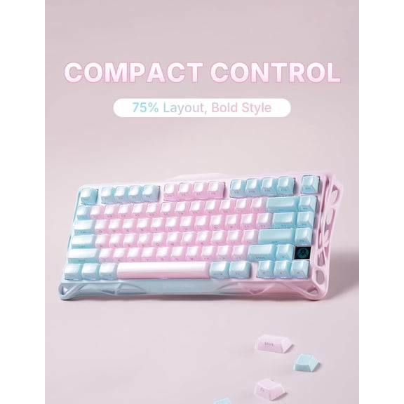 GravaStar Mercury K1 Lite 75% Gaming Keyboard, 2.4GHz/BT/Wired Tri-Mode Wireless Keyboard, Gasket Hot Swappable Mechanical Keyboard, Pre-lubed Linear Switches, Jelly Keycaps, RGB Backlit -Lumen Rose