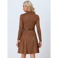 thumbnail image 4 of DARING DIVA Faux Suede Stand Collar Zip Up Belted Dress M Dark Brown, 4 of 6