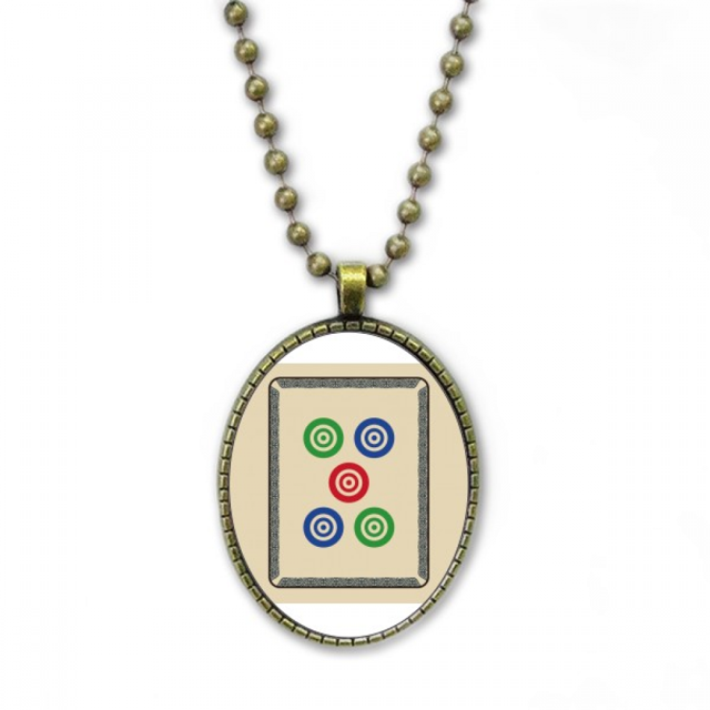 Mahjong Circle puntos 5 Tile pattern Collar Colgante de cadena vintage Colección de joyas colgantes Unbranded M