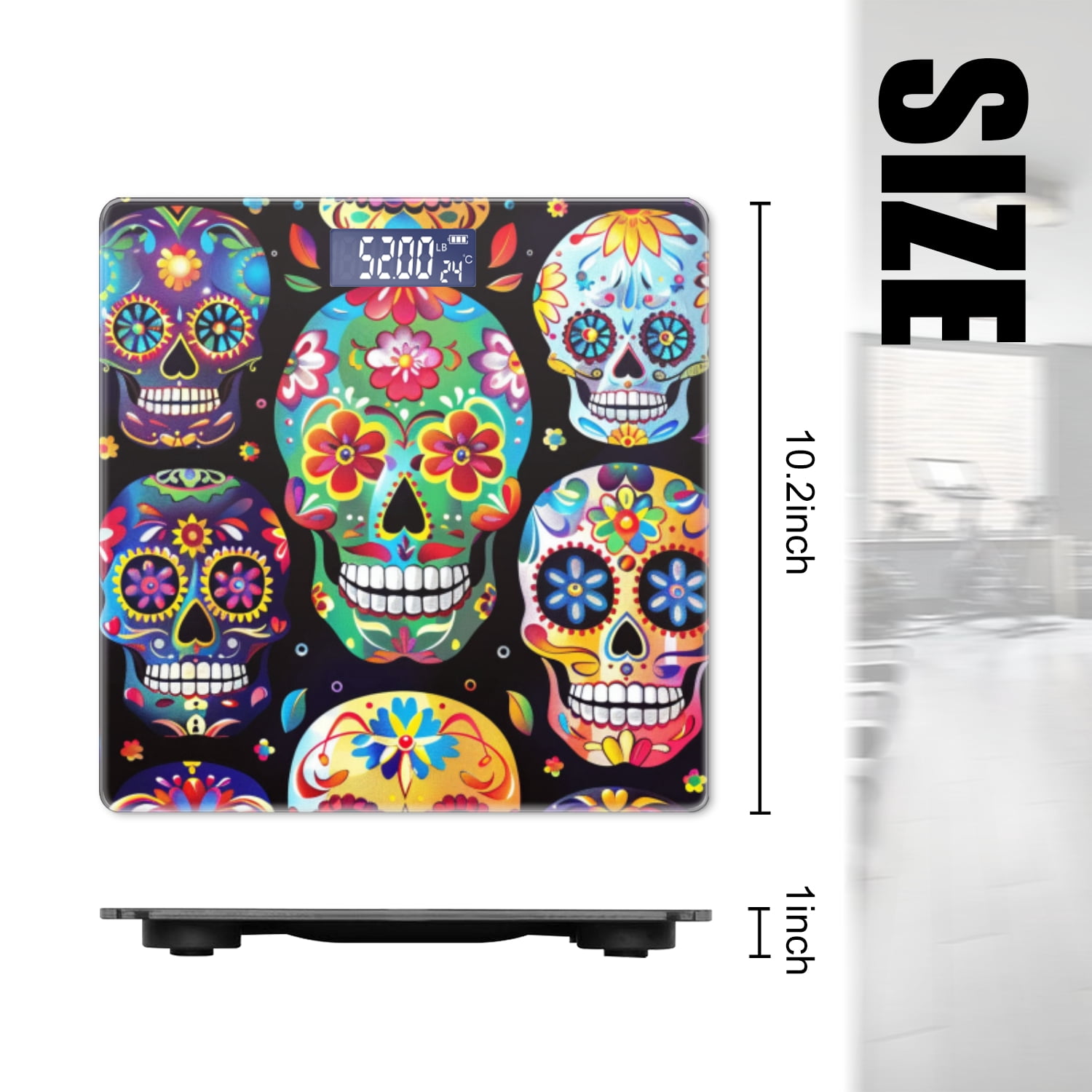 High Precision Body Weight Scale Smart Bathroom Scales with Large LCD Display(400lbs),Decorative for Bedroom-Vibrant Pattern Of Colorful Skulls