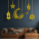 thumbnail image 1 of Colgante de decoración navideña con espejo acrílico estéreo con forma de luna y estrella, 1 of 5