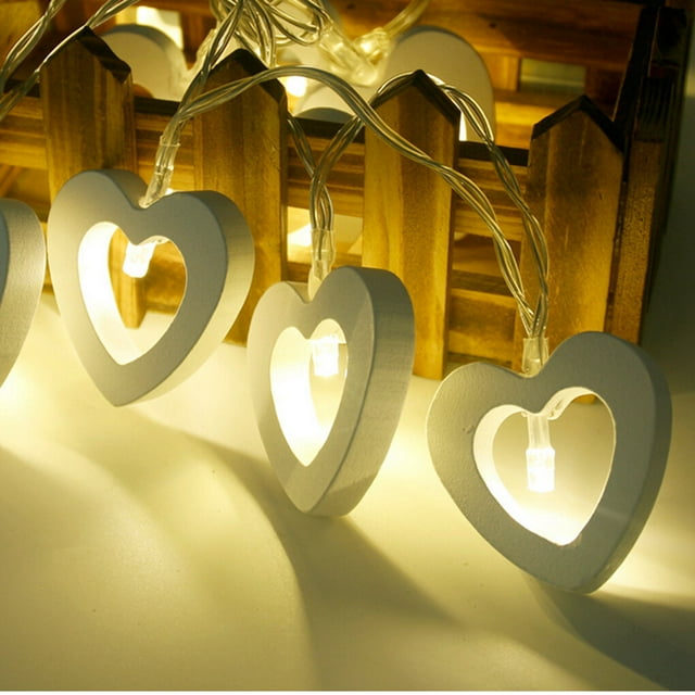10 LED Wooden Heart Shape String Lights Wedding Event Wooden String Lights Party Decoration Valentine's Day Home Decoration