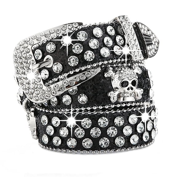 MOMOJIA Sparkling Rhinestones Waistband Punk Design Belt Unisex Fashion Accessory PU1eatherSash Comforable