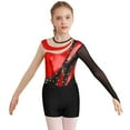thumbnail image 3 of Jowowha Kids Girls Gymnastics Leotard Suit Bodysuit with Short Long Sleeve Figure Skating Outfit Red&Black 14, 3 of 7