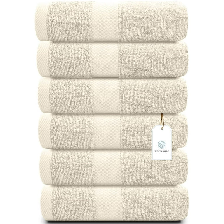White Classic Luxury Hand Towels for Bathroom-Hotel-Spa-Kitchen-Set - Circlet Egyptian Cotton - 16x30, 6 Pack, Ivory, Size: 16 x 30, Beige