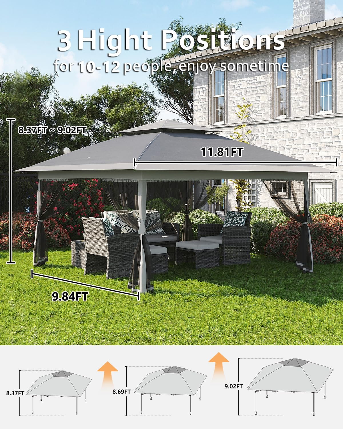Luku 12' x 12' Outdoor Gazebo, Heavy Duty Double Roof Patio Gazebo with Netting and Curtains, Outdoor Patio Canopy for Deck Backyard Garden Lawns