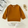 thumbnail image 2 of SUXIAN Toddler Kids Baby Boy Girl Crewneck Sweatshirt Long Sleeve Solid Color Pullover Top Casual Spring Fall Brown 2-3 Years, 2 of 9