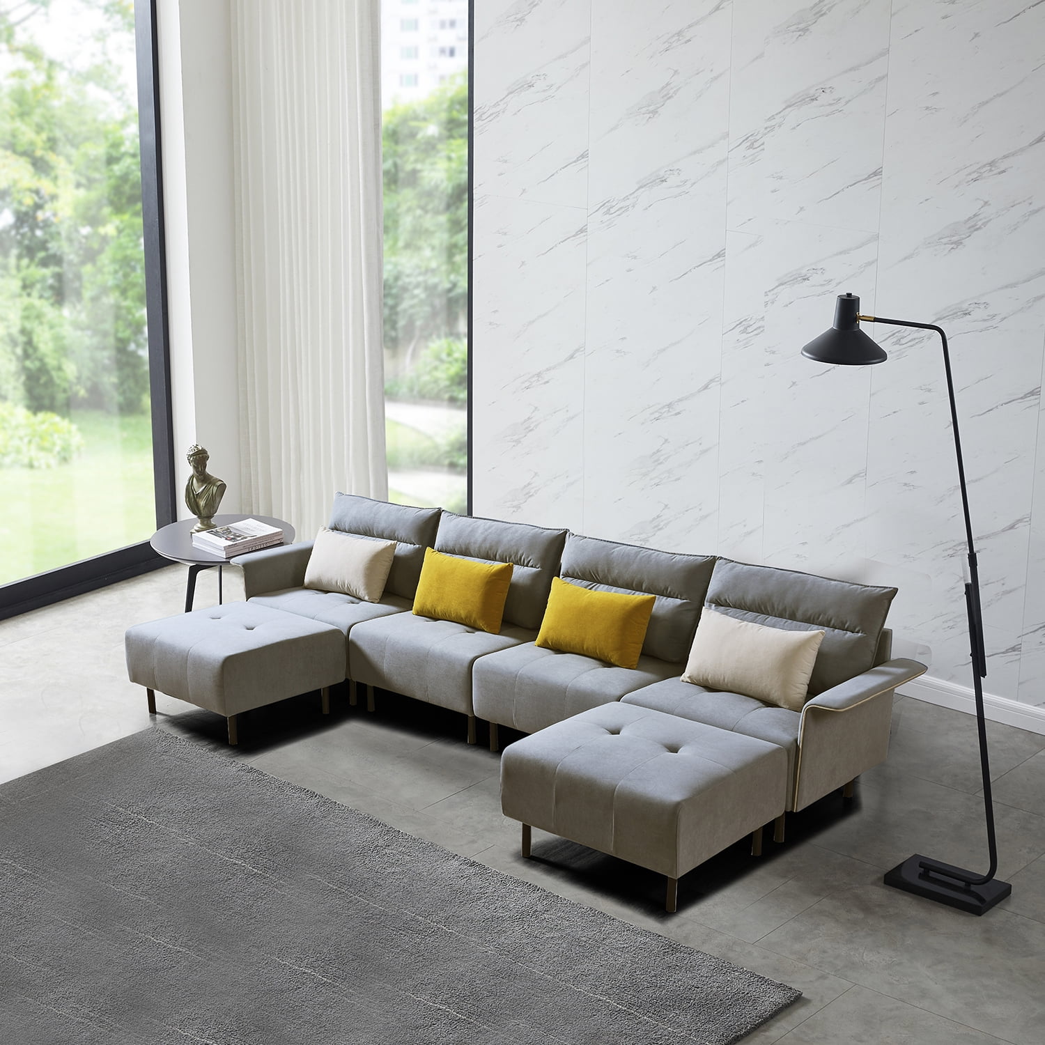 Resenkos Modern Sofa for Living Room Large Velvet Fabric U-Shape Sofa Set for Living Room, Couch for Bedroom Double Extra Wide Chaise Lounge Couch, Blue Resenkos Modern Sofa for Living Room Large Velvet Fabric U-Shape Sofa Set for Living Room, Couch for Bedroom Double Extra Wide Chaise Lounge Couch, Blue
