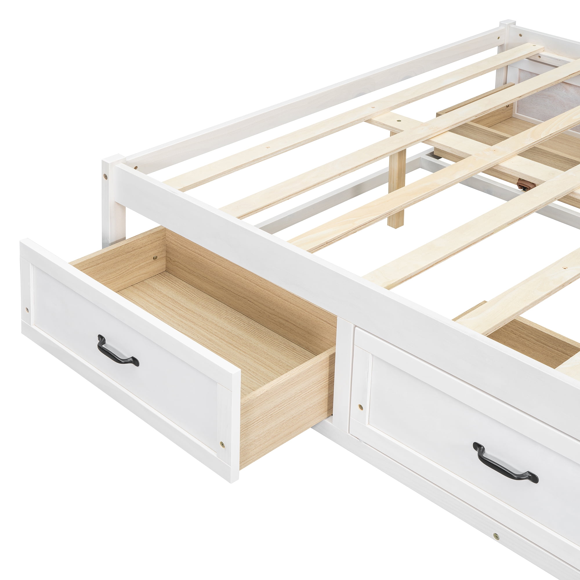 Aukfa Full Size Storage Platform Bed with 6 Drawers, Farmhouse Captain Bed Frame, Antique White