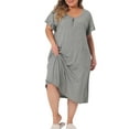 thumbnail image 2 of Agnes Orinda Women's Plus Size Nightgowns Pajamas Short Sleeve V Neck Soft Nightshirt with Pockets 1X Grey, 2 of 6