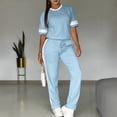 thumbnail image 3 of Uootdi Athleisure Sets Women Solid Color Striped Trim Short Sleeve Tee And Long Trousers Soft Breathable Gym Wear Sets Gift, 3 of 8
