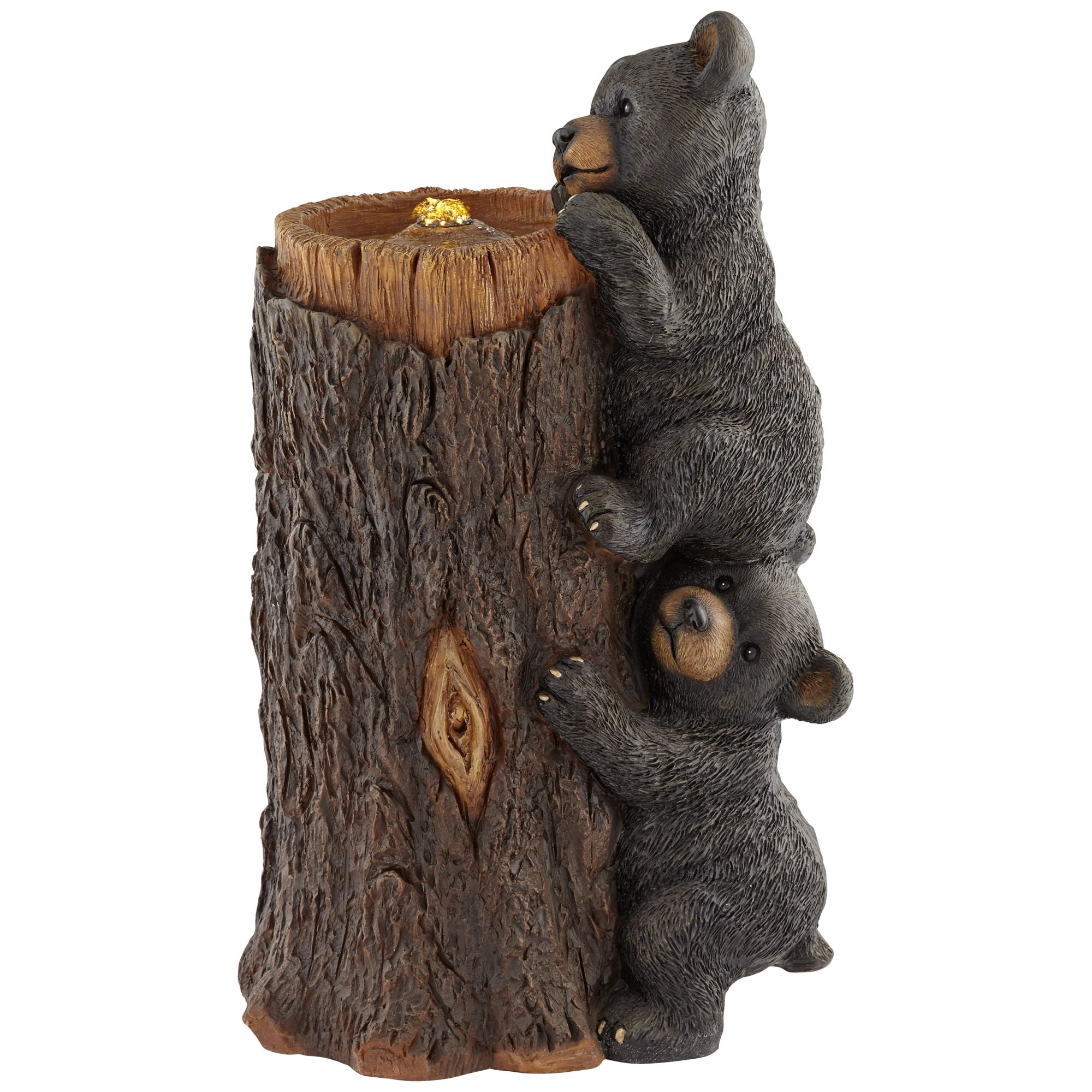Bear Cubs on Log 28 1/2" High Large Rustic Indoor Outdoor Decor Resin Floor Fountain with Light LED Bubbler