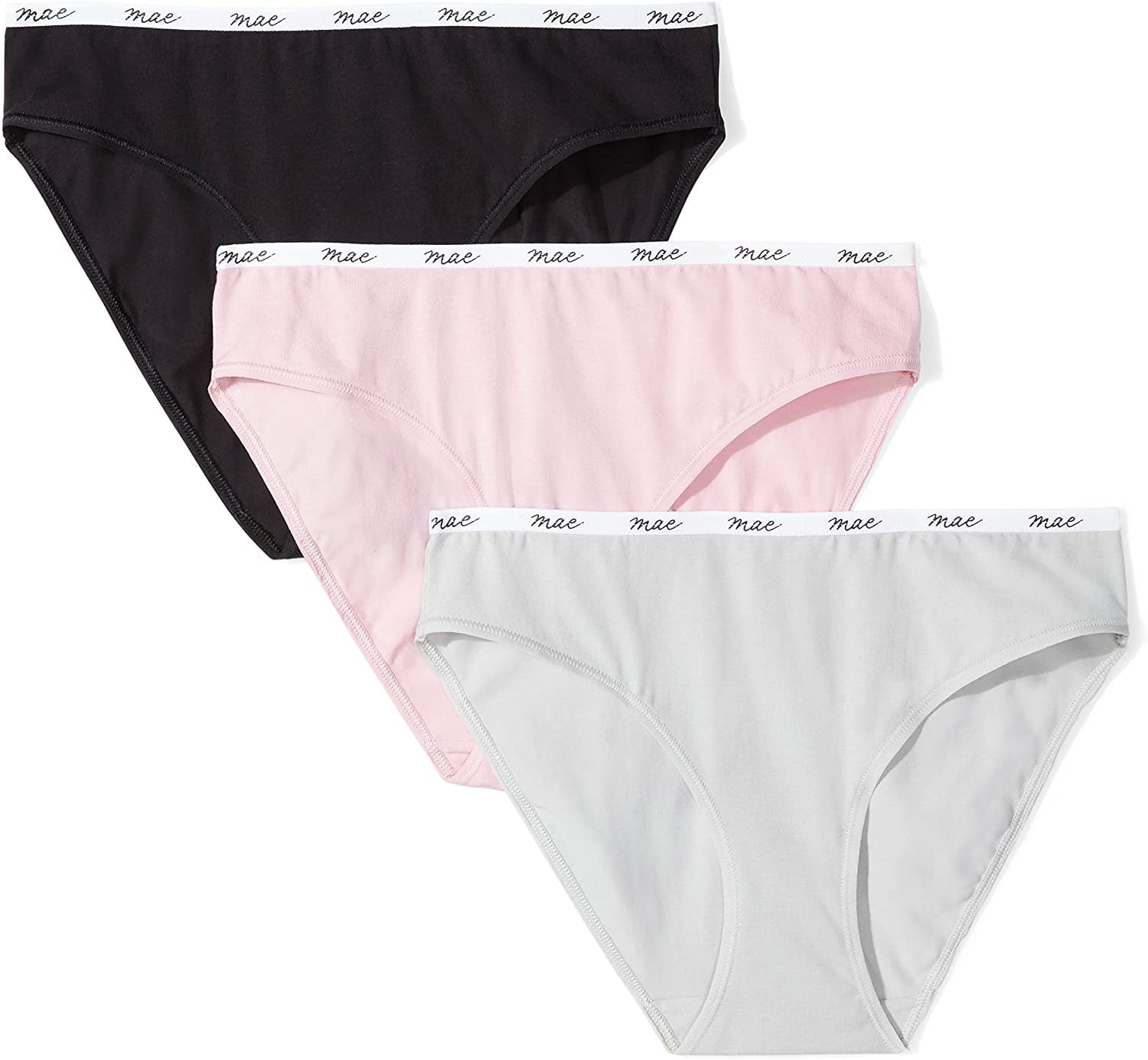 Brand 3 Pack,Black/High Rise Grey/Lilac,X-Large Mae Women's Logo Elastic Cotton Thong