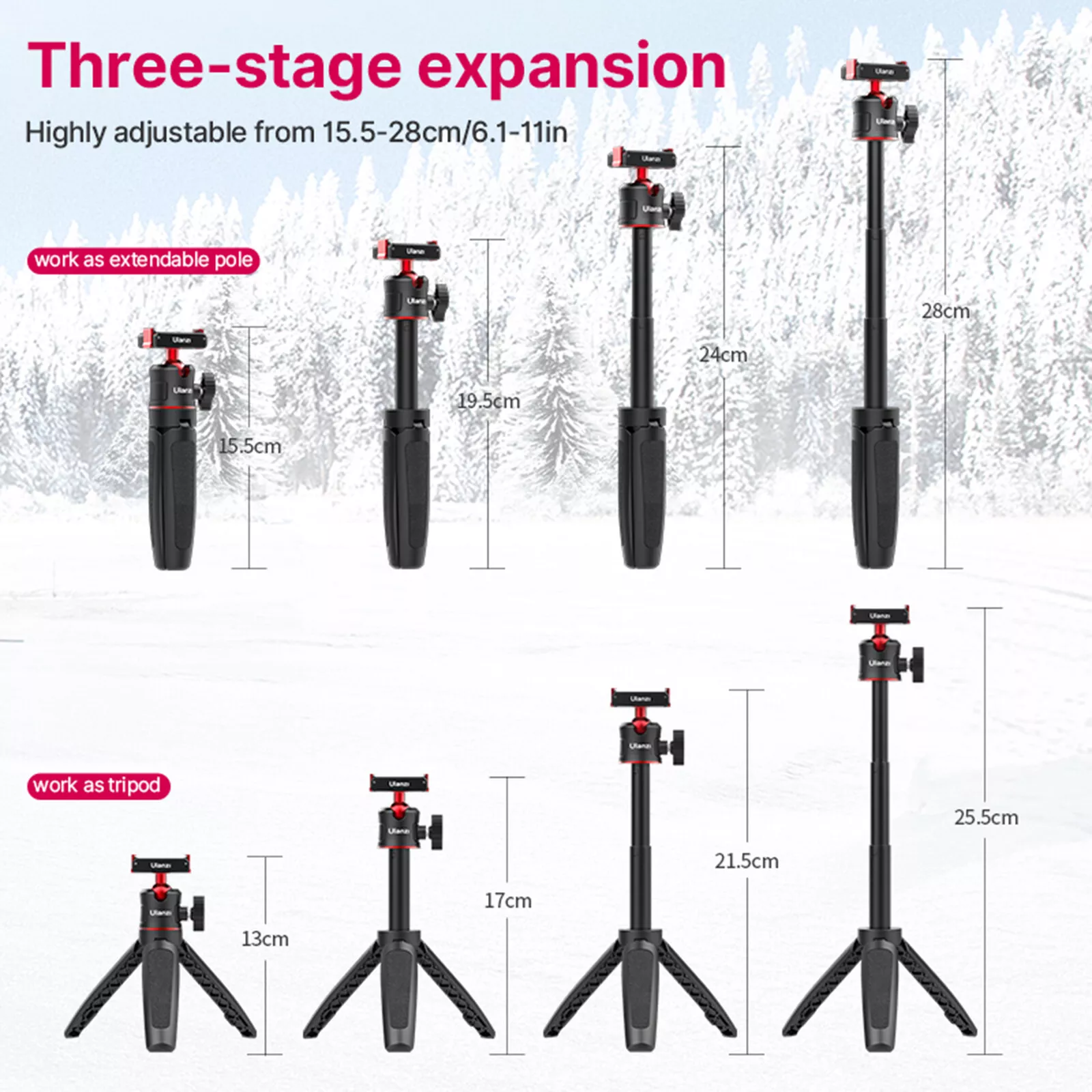 Ulanzi MT-50 Extendable Magnetic Tripod for DJI Osmo Action 3/4 – Portable & Versatile Tripod for Content Creators